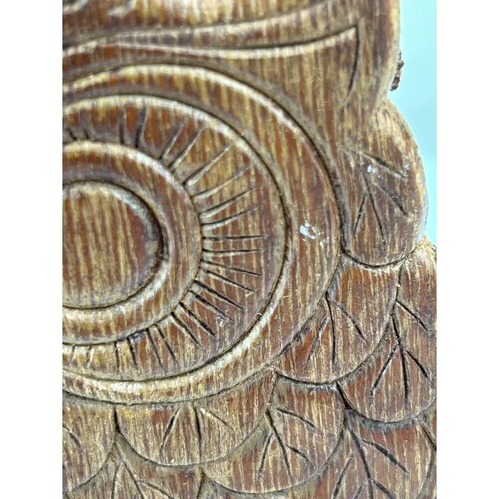 MCM 1970s Owl Wooden Napkin Letter Holder Brown Distressed Vintage Mid-Century